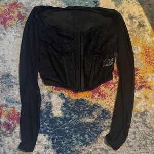 Fashion Nova Black Sheer Lace Blouse